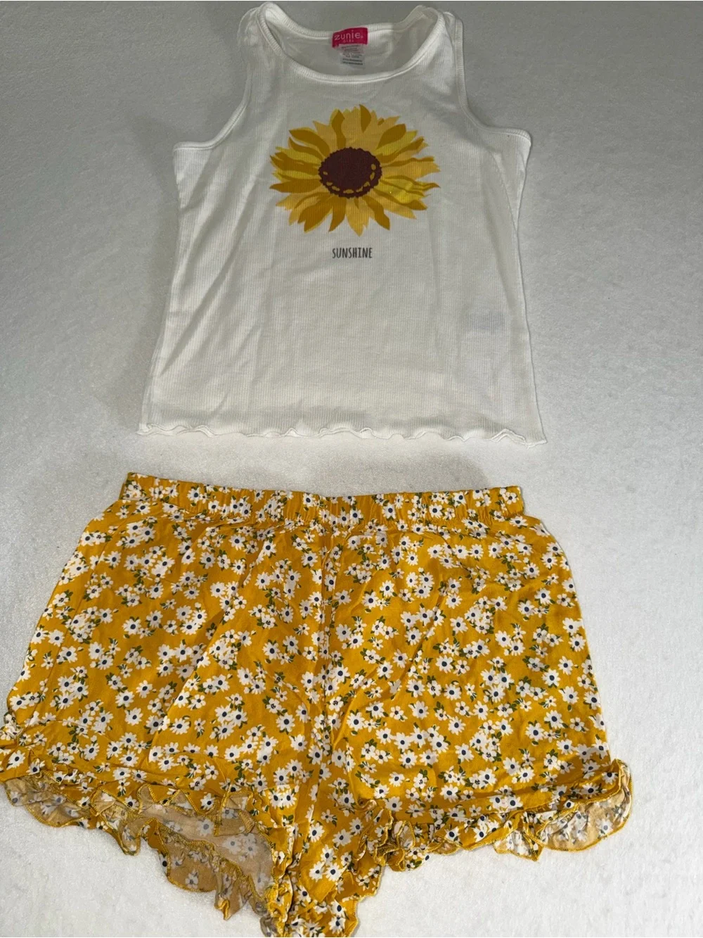 Zunie Yellow Floral High-Waist Ruffle Shorts Set of 3 pieces